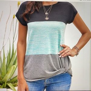 Basico gray,aqua,black color block twist-hem top